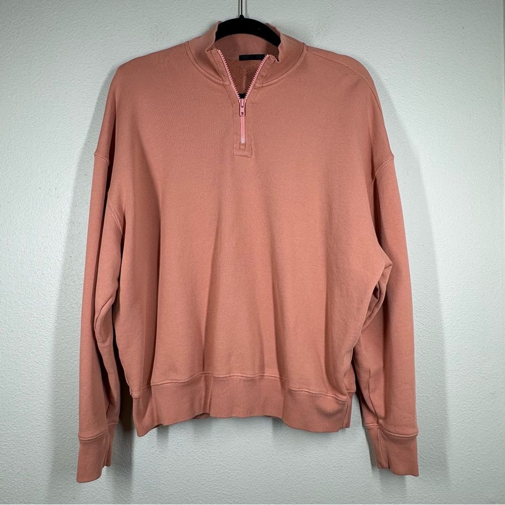 ATM Anthony Thomas Melillo French Cotton Terry 1/4 Zip Sweatshirt Pink Small